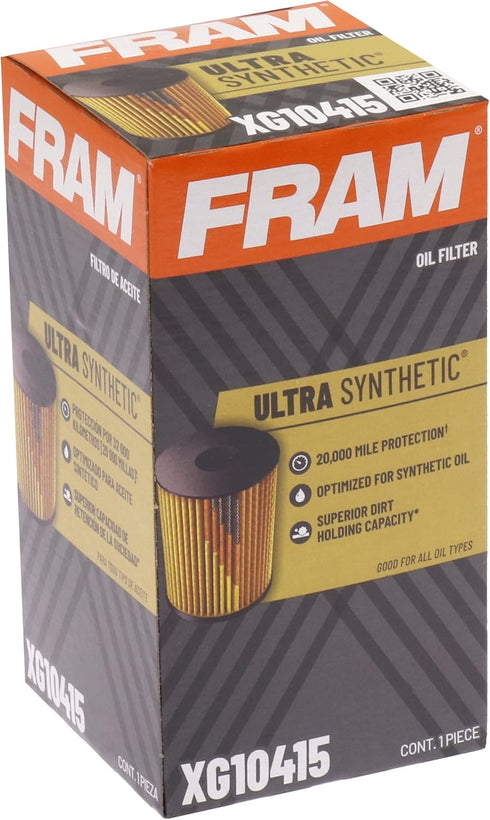 FRAM Ultra Synthetic Automotive Replacement Oil Filter, Designed for Synthetic Oil Changes Lasting up to 20k Miles, XG10415 (Pack of 1)...
