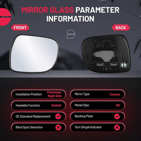 BDFHYK Passenger Right Side Heated Mirror Glass Compatible with Lexus 2004-2006 RX330, 2007-2009 RX350, 2006-2009 RX400h Side View Exterior Mirror...