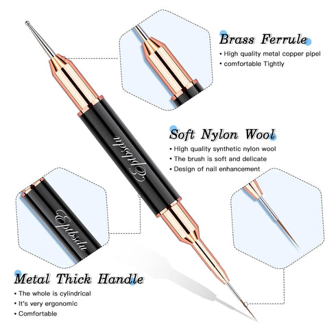Double Ended Nail Art Brushes, Eptbsdu 5 PCS Nail Design Painting Tools including Nail Fine Liner Brushes and Nail Dotting Pens, Black...
