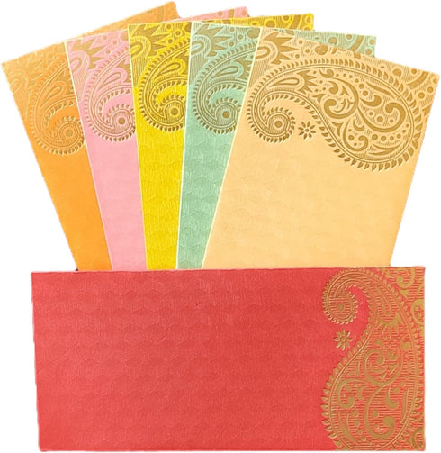 Jhintemetic® - Pack of 25 Matellic 5 Colours of 5 Each Randomly Picked Colourful Designer Shagun Lifafa/Money Gift Envelope with Golden Ambi for G...