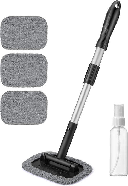 AstroAI Windshield Cleaner, Microfiber car Window Cleaner with 4 Reusable and Washable Microfiber Pads and Extendable Handle Auto Inside Glass Wip...