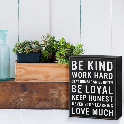 Be Kind Wooden Box Signs with Positive Quotes Sayings Inspirational Desk Decor Family Motivational Signs with Quotes for Farmhouse Office Employee...