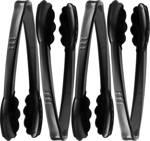 Plastic Tongs for Serving (Pack of 6) 9 Inch - Heavy-Duty Hard Plastic Reusable or Disposable Serving Tongs for Catering, Dinner Parties, Banquets...