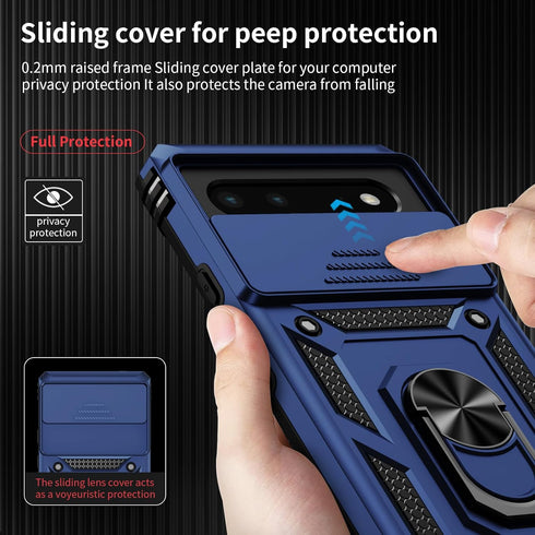Weycolor for Google Pixel 6 Case with Camera Lens Cover HD Screen Protector, 10 FT Military Grade Drop Protection, Magnetic Ring Holder Kickstand ...