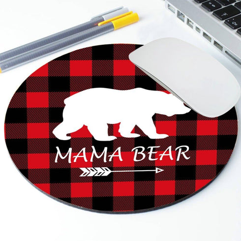 Mama Bear Mousepad - Buffalo Plaid Mouse Pad - Round Mousepad...
