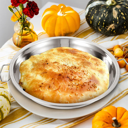 Luxshiny 2PCS Stainless Steel Roasting Pan, Pizza Cake Baking Tray Round Roaster Pan Stainless Steel Drip Pan for Turkey Baking,Roast Chicken...
