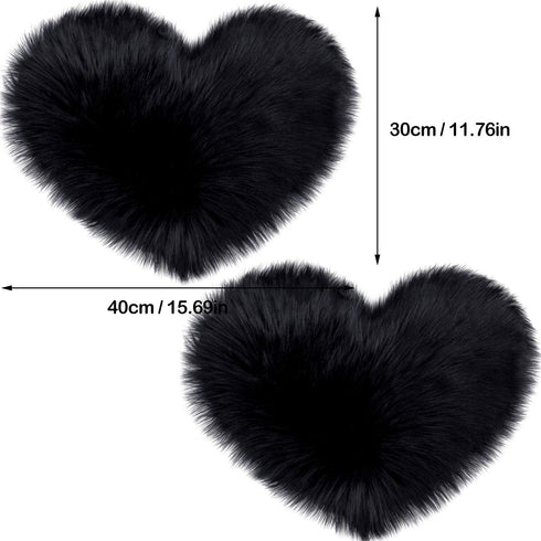 Mudder 2 Pieces Heart Shaped Rug Faux Room Fluffy Carpet Heart Shaped Door Mat for Room Bedroom, 12 x 16 Inch(Black)...