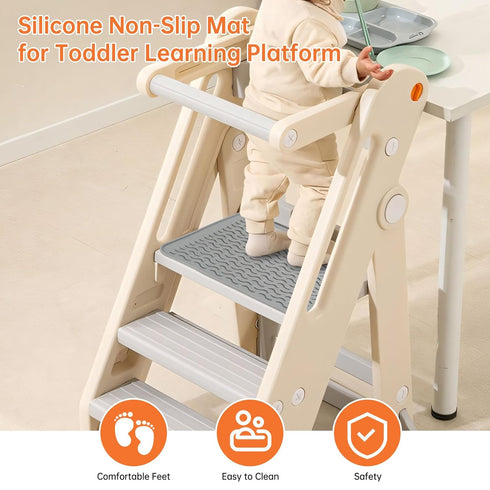 Baby Silicone Mat for Studying Platform,Standing High Chair Mats for Kids,Boys and Girls Kitchen Stool Non-Slip Pad,Keep Safe,Easy to Clean,Foldab...