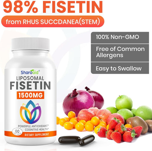 1500mg Fisetin Supplements - Powerful Absorption with Liposomal Delivery,98% Pure Fisetin,Polyphenol Antioxidant for Healthy Aging,Non-GMO - 1 Bot...