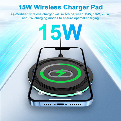 15W Wireless Charger, Qi Charging Pad Compatible with Samsung S23 S22 S21 S20(5G) S10, Z Fold Z Flip, Note 20 10, Google Pixel 7 6 5 4 3 Pro XL, i...