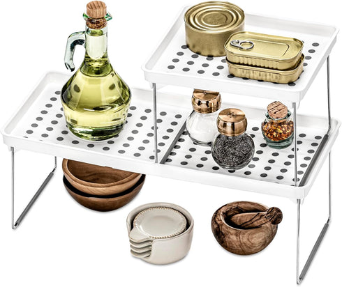 Madesmart Small Stackable Storage Shelf for Cabinets or Counters, Plastic Collapsible Cabinet Shelf for Home Organization, White , 9.38 x 7.63 x 1...