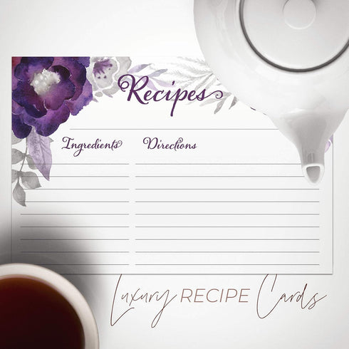 Floral Recipe Cards from Dashleigh, 48 Cards, 4x6 inches, The Gift Collection, Water-Resistant and Double-Sided (Violet Purple)...