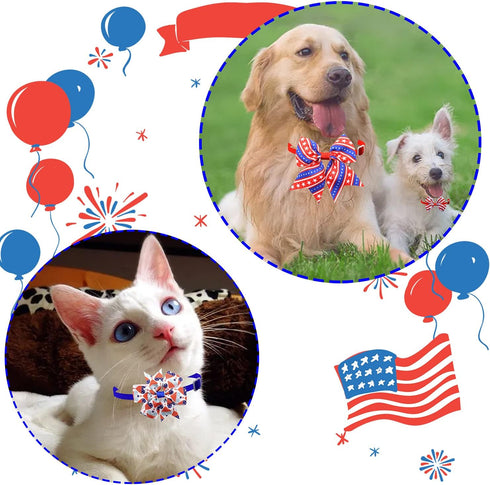 25 Pieces Patriotic Dog Bowties with 5 Kinds of Designs US Independence Day Cat Neckties Adjustable Dog Collar Accessories for Small Medium Pets...
