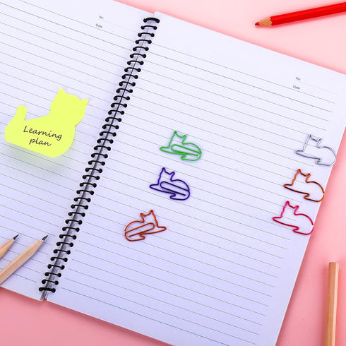Cat Sticky Notes with Paper Clips, Cute Cat Self-Stick Notes Kawaii Cat Index Tabs Self-Stick Memo Pads Office Supplies 7 Pack 210 Sheets...