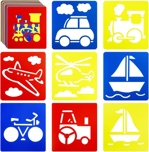 24 Pieces Stencils for Kids 5.9 x 5.5 Inches Drawing Stencils Chalk Stencils Large Washable Vehicles Themed Primary Shape Template for Kids Toddle...