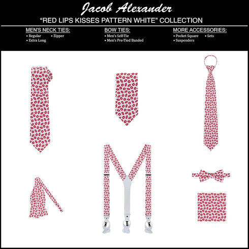 Jacob Alexander Men's Happy Valentine's Day Red Lips Kisses Pattern Freestyle Self-Tie Bow Tie - White...