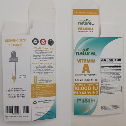 Why Not Natural Vitamin A drops 10000 IU - liquid retinyl palmitate with coconut MCT oil, vegan micellized vit A supplement for skin, acne - 1 oz ...