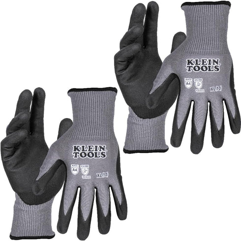 Klein Tools 60590 Work Gloves, Knit Dipped Cut Resistant ANSI A4 Nitrile Coated Gloves, HPPE Fabric, Touchscreen Capable, X-Large, 2-Pair...