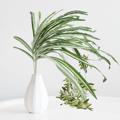 GWOKWAI 2Pcs Artificial Chlorophytum, 25.5in Faux Plant Hanging Basket Simulation Ivy Green Leaves Fake Wall Hanging Plants for Home Garden Office...