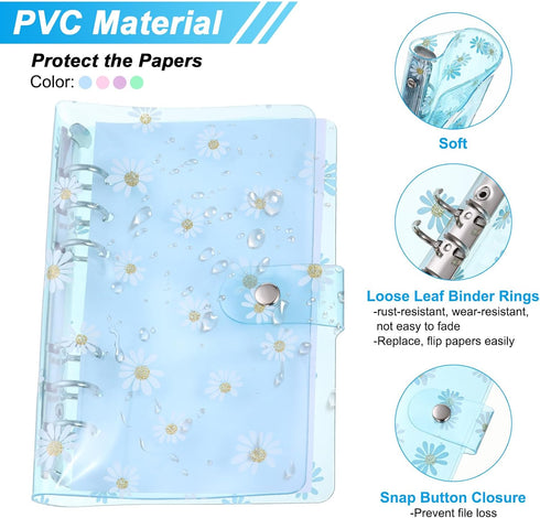 PATIKIL A5 Flower Clear Binder Cover, Soft PVC Loose Leaf Binder Protector Refillable Notebook Shell with Snap Button Closure for DIY Meeting Note...