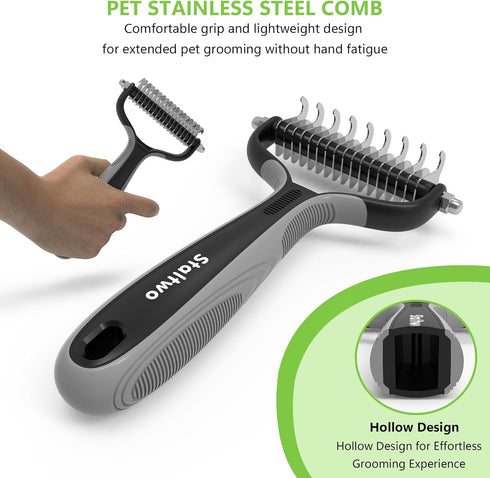 Pet Grooming Supplies - 2-in-1 Professional Undercoat Rake and Pet Brush | Shedding Control for Long-Haired Dogs and Cats, Deshedding Tool, Knot R...