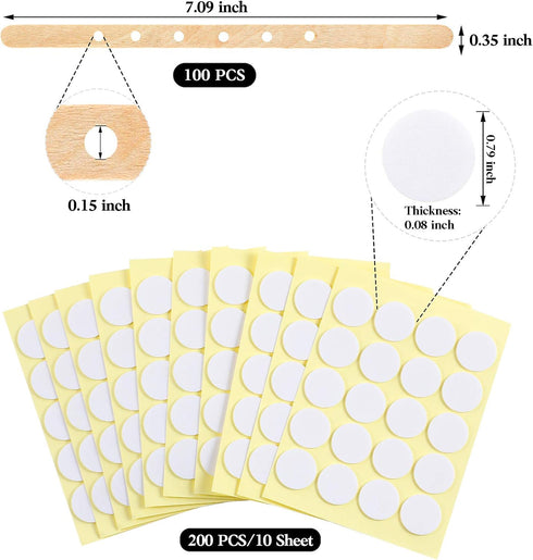 Zonon 100 Pcs 7 Holes Wooden Candle Wick Holders Centering Tool 200 Pcs Candle Wick Stickers for DIY...