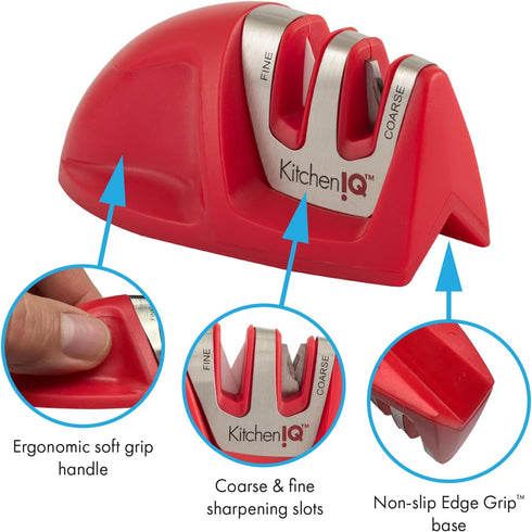 50883 - Edge Grip 2-Stage Knife Sharpener - Red - Coarse & Fine Sharpeners - Compact - Stable Non-Slip Base - Soft Grip Rubber Handle - Straight &...