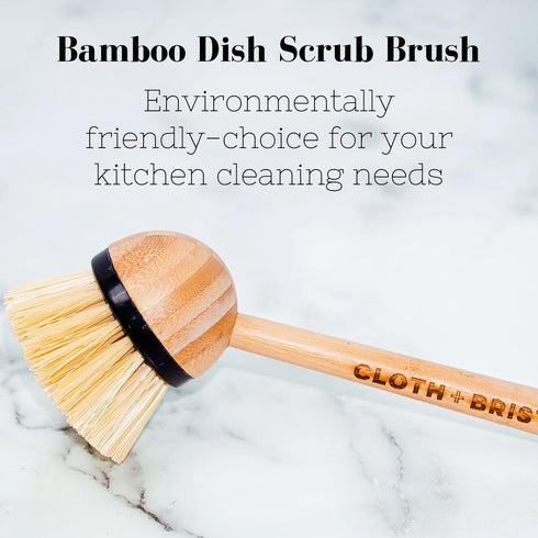 Cloth + Bristle Bamboo Cleaning Brush Combo Set, Versatile Dish Scrub Brush, Pot Brush, and Detail Brush for Kitchen, Grout, and Household Cleanin...