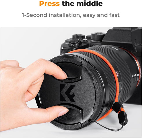K&F Concept 67mm Lens Cap Cover, 4-in-1 Center Pinch Lens Cover + Anti-Loss Keeper Leash + Microfiber Cleaning Cloth Kits Compatible with Nikon, C...
