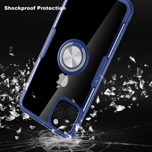 Designed for iPhone 11 Pro Max Case 6.5 inch, Carbon Fiber Design Clear Crystal Anti-Scratch Case with 360 Degree Rotation Ring Kickstand for Appl...