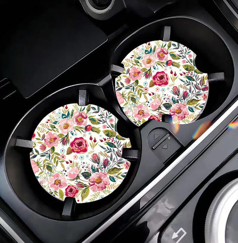 Car Coasters for Women 2 Pack Mother's Day, Auto Small 2.56" Auto Ceramic Coasters for Cup Holders, Absorb Spills to Keep Cupholders Clean, Easy R...