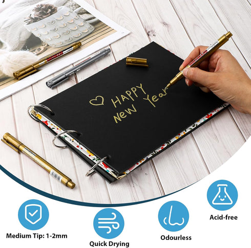6 Pcs Upgrade Metallic Marker Pens, Gold and Silver Metallic Permanent Markers for Paper, Glass, Fabric, Rock Painting, Gift Card Making, Scrapboo...