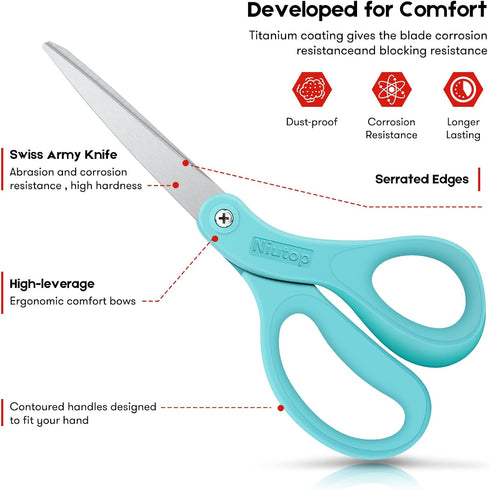 Scissors, Niutop 8" All Purpose Scissors Heavy Duty Ergonomic Comfort Grip Sewing Shears Sharp Scissors for Office Home Household Sewing High/Midd...