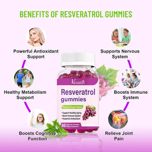 High Purity Resveratrol Gummies, 98% Trans-Resveratrol with Quercetin, Coq 10, Vitamin C - Reservatrol Supplement for Antioxidant, Joint, Anti-Agi...