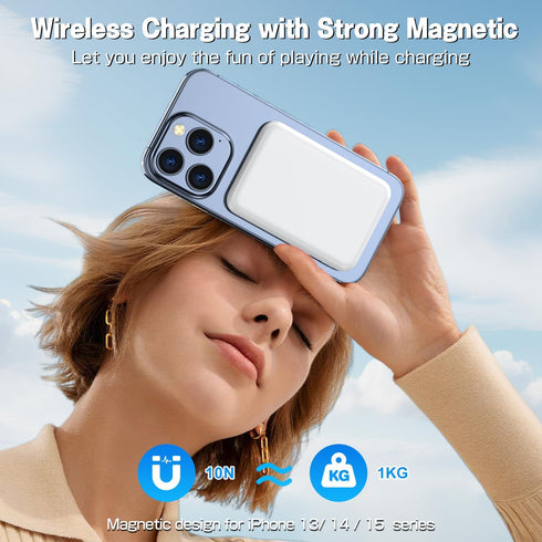 for MagSafe Portable Charger, 5000mAh Wireless Magnetic Power Bank with USB C & A Charging, Slim Phone Battery Pack for iPhone 15/15 Pro/15 Pro Ma...