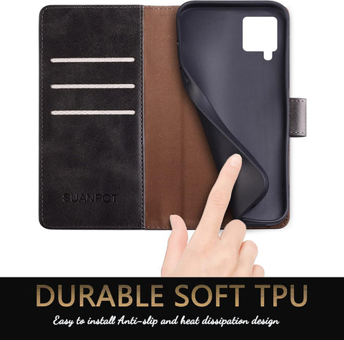 SUANPOT for Samsung Galaxy A42 5G with RFID Blocking Leather Wallet case Credit Card Holder Flip Folio Book Phone case Shockproof Cover Women Men ...