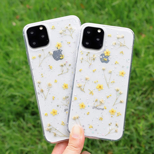 Compatible with iPhone 15 Plus Flower Case, Soft Clear Rubber Pressed Dry Real Flowers Case Girls Glitter Floral Cover Clear case with Flowers for...