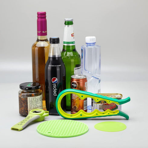 Jar Bottle Opener for Weak Hands,4 &5 in 1 Multi Function Non-Slip Can Lid Opener Tools with Silicone Jar Gripper Pad,Suitable for Seniors,Childre...