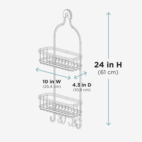 Zenna Home Shower Caddy Hanging Bathroom Organizer, Steel Shower Rack with 2 Shelves, Rust-Resistant Over Shower Head Caddy Storage System, Satin ...