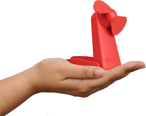O2COOL Personal Battery Pocket and Table Desk Fan - Carabiner Clip - Flip Down Stand - Quiet - Foam Blades - Red...