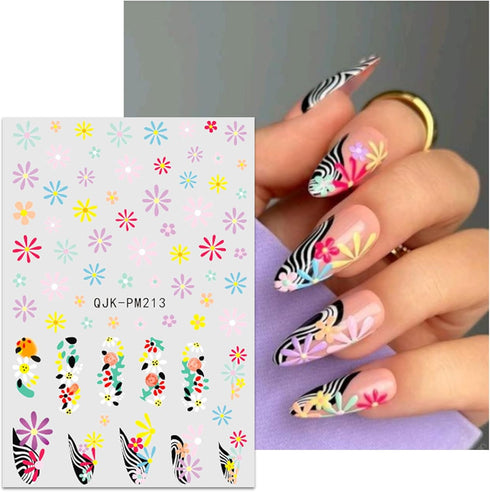 JMEOWIO 10 Sheets Flower French Tip Nail Art Stickers Decals Self-Adhesive Pegatinas Uñas Spring Summer Floral Line Nail Supplies Nail Art Design ...