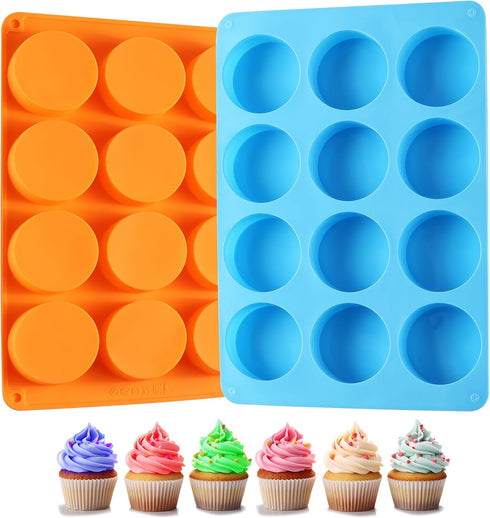 2PCS Silicone Oreo Molds, LCCOWOT 12 Cavity Cookie Chocolate Round Silicone Mold, Baking Mold for Chocolate, Oreo, Cookie, Cany, Mini Cake, Dishwa...