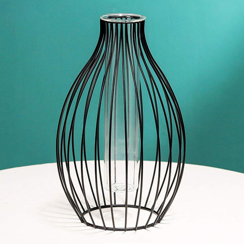 keebgyy Metal Rack Stand Clear Flower Vase Glass Vases Set, Nordic Style Lantern Glass Iron Art Plant Containers for Office Home Wedding Decorate(...
