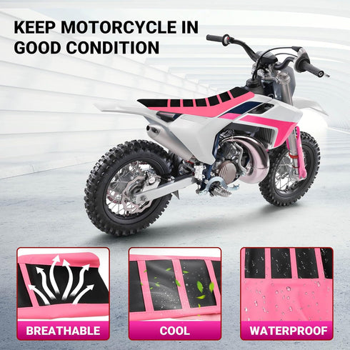 Universal Dirt Bike Seat Cover Faux Leather Soft Racing Motorcycle Seat Cover (Pink&Black)...