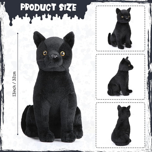 13 Inch Black Cat Stuffed Animal Realistic Black Cat Plush Toy Soft Kitten Stuffed Animal Black Cat Plushie for Home Decor Animal Collection PET P...