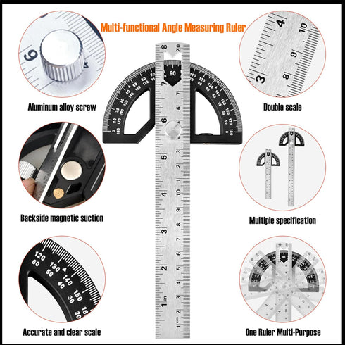 Protractor Angle Finder Carpenter Square Adjustable Aluminum Protractor Square and Angle Gauge for Carpenters & Woodworking Hobbyists with 0-180 D...