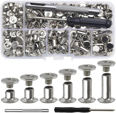 110 Sets 6 Sizes Chicago Screws Assorted Kit Flat Head Stud Screws Metal Leather Rivets Leather Craft Screw Studs Screw Rivets for DIY Craft...