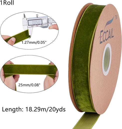 arricraft 18.5 Yards × 1 Inch Single Side Velvet Ribbon, Green Velvet Ribbon,Satin Ribbon Roll for Wedding, Gift Wrapping, Hair Bows, Flower Arran...