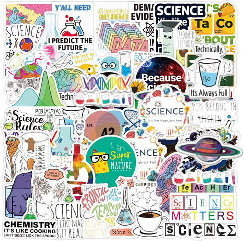 50 Pcs Student Science Experiments Stickers| Physics Chemistry Biology Laboratory Experiments Waterproof Vinyl Stickers for Water Bottles Laptop L...
