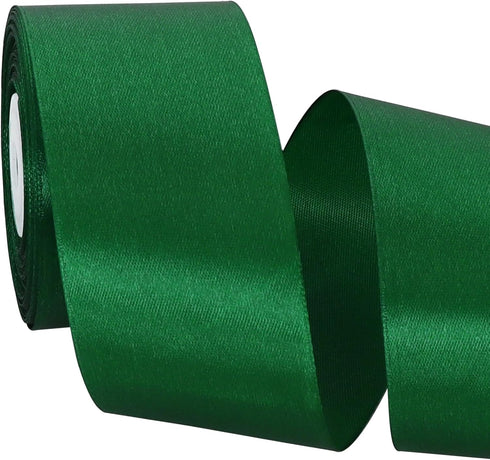 TONIFUL 2 Inch x 25 Yards Wide Green Satin Ribbon Solid Fabric Ribbons Roll for Valentine's Day Crafts Gift Wrapping Invitation Cards Floral Hair ...
